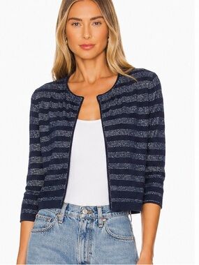 Marc by Marc Jacobs Navy and Silver Striped Short Cardigan